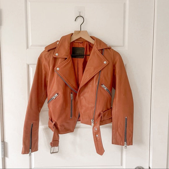 All Saints Balfern Leather Biker Jacket Rose Wood - Picture 8 of 11